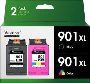 Valuetoner Remanufactured Ink Cartridge Replacement  901XL 901 XL Compatible with Officejet 4500, J4524, J4540, J4550, J4580, J4624, J4680 Printer High Yield (1 Black, 1 Tri-Color, 2 Pack)