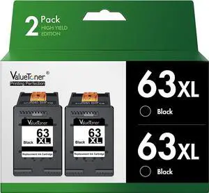 Valuetoner Remanufactured Ink Cartridge Replacement  63 XL 63XL High Yield for Envy 4520 4512 4516 Officejet 5260 5252 3830 3833 4655 5255 Deskjet 1112 2130 3630 3634 Printer (Black, 2-Pack)
