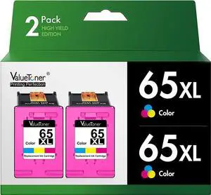 Valuetoner Remanufactured 65 XL Color Ink Cartridge Replacement  65XL N9K04AN for Envy 5055 5052 5058 DeskJet 3755 2655 3720 3722 3723 3752 3758 2652 2624 Printer High Yield(Color, 2-Pack)