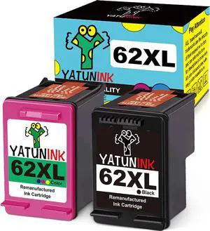 YATUNINK Remanufactured Replacement  62XL 62 XL Black Color Ink Cartridges to Use with Envy 5640 5642 5643 5646 5660 7640 7645 OfficeJet 5740 5745 5746 200 250 Printer(2 Pack)