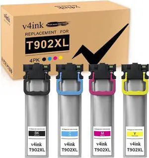 v4ink Remanufactured T902XL Ink Pack Replacement for Epson 902XL T902XL (4-Pack, K/C/M/Y) Work with Epson Workforce Pro WF-C5210, WF-C5290, WF-C5710, WF-C5790 Printers