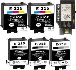 IDO Remanufactured for 215 T215 Ink Cartridges and T2950 Maintenance Box Compatible with WF-100 WF-110 Printer (3 Black, 2 Tri-Color, 1 T2950 Maintenance Box, 6 Packs)