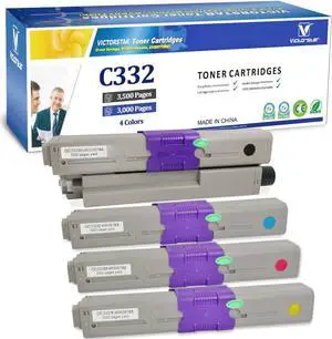 VICTORSTAR Compatible Toner Cartridges C332 MC363 C332dn MC363dn C332dnw MC332dnw 4 Colors 3500 Pages for Black 3000 Pages for C M Y for OKI Okidata Color Laser Printers