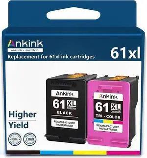 Ankink 61XL Black Color Ink Cartridge Combo Pack Replacement  61 HP61 XL HP61XL Print Ink for Envy 4500 5530 4502 5535 5534 OfficeJet 4630 4635 DeskJet 1000 1010 1510 Printer (Black Tricolor)