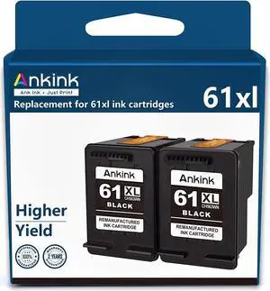 Ankink 61XL Black Ink Cartridge Replacement  Ink 61 XL HP61 HP61XL  Envy 4500 5530 4502 4501 5535 5534 OfficeJet 4630 4635 DeskJet 2540 1000 1010 1055 1510 3050 3510 3512 Printer (2 Pack)