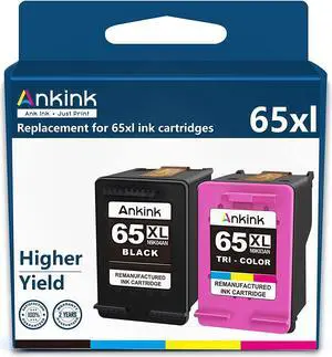 Ankink 65XL Ink Cartridges Black Color Combo Pack Replacement  65 HP65 XL Ink Fit for Envy 5055 5000 5052 5010 5070 5014 DeskJet 3755 3700 2600 3752 2652 2655 2622 2640 Printer (Black Tri-Color)