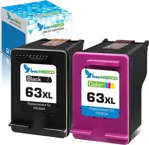 Inkworld Remanufactured 63XL Replacement  63 Ink Cartridge for Envy 4520 3634 OfficeJet 3830 5252 4650 5258 4655 4652 5255 DeskJet 3636 1111 3630 1112 Printers (1 Black 1 Color)