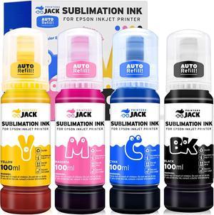 Printers Jack 4x100ml Sublimation Ink Auto Refill for Epson EcoTank Supertank Printers ET2720 ET4700 ET2760 ET3760 ET4760 ET2700 ET2750 ET4750 L3110 L3150 Upgrade VersionFree ICC Printing