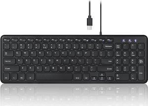 Perixx PERIBOARD-213C Wired Silent USB-C Scissor Keyboard - 14.45x4.76x0.71 Inches Compact Design with Number Pad - Black - US English