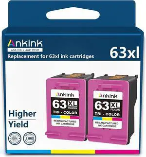 Ankink 4X Capacity 63 Color Ink Cartridges 2 Pack XL Replacement  Ink 63XL for Officejet 3830 4650 4652 4655 5200 5252 5255 5258 Envy 4520 4512 Deskjet 1112 2132 3630 3632 Printer HP63 Tricolor