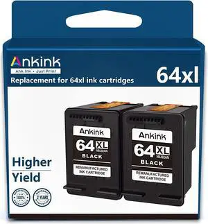 Ankink 64XL Combo Replacement  64 ink xl Black Ink Cartridges hp64 hp64xl Fit for Envy Photo 6255 6400 7100 7120 7155 7164 7800 7855 7858 6232 7955e 7958e Tango X Terra Printer Higher Yield 2 BK