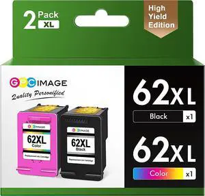 GPC Image Remanufactured Ink Cartridge Replacement  62XL 62 XL Compatible for Envy 5540 7645 5642 5542 5643 5640 7644 7643 OfficeJet 5740 200 5745 5741 Printer Tray (1 Black 1 Tri-Color)