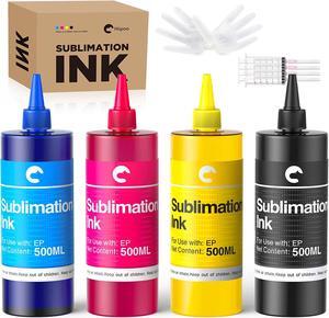Hiipoo 2000ml Sublimation Ink Refilled Bottles Work with WF7710 ET2760 ET2720 ET2803 ET2800 ET15000 C88 C88+ Inkjet Printers Heat Press Transfer on Mugs Plates T-Shirts Pillows Phone Case