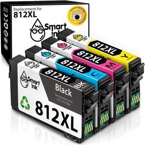 Smart Ink Remanufactured Ink Cartridge Replacement for Epson 812XL T812XL 812 T812 XL (BK & C/M/Y, 4 Combo Pack) to use with Workforce EC-C7000 Workforce Pro WF-7820 WF-7840