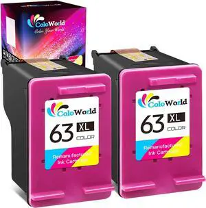 ColoWorld Remanufactured Ink Cartridge Replacement  63XL 63 XL fit for Envy 4520 3634 for OfficeJet 3830 3831 5252 4650 5258 5255 for DeskJet 3636 3630 1112 1110 3637 3639 Printer (2 Color)