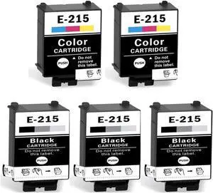 YLULEFFA 215 Ink Cartridges T215 Remanufactured for WF-100 WF-110 wf110 wf100 Printer, Pigment 5-Pack: 3 Black, 2 Color