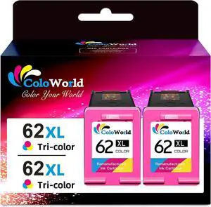 ColoWorld 62XL Color Ink Cartridges  62 Color Ink Cartridges, Compatible for Envy 7640 5660 5540 5661 5642 5640 5640 5663 5544 5542 5549 for OfficeJet 5740 250 5745 5746 200 Printer, 2 Pack
