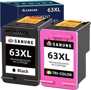 SANUNE 63XL Ink Cartridge Combo Pack Remanufactured Ink 63 Officejet 3830 4650 5255 5258 5200 4652 4655 Envy 4520 4512 DeskJet 2130 2132 Printer 63XL Ink Cartridges Black and TriColor