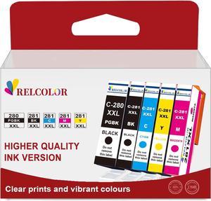 Relcolor Innovation-Ink Filled 280XXL 281XXL Ink Cartridge for Canon 280 281 XL Combo for Pixma TR8520 TR8620 TS6320 TR8600 TR7520 TS6120 TS9521C TS702 Printers 5 Pack PGI-280XL PGBK CLI-281XL BCMY