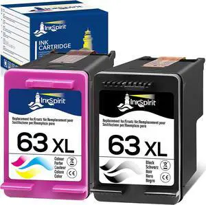 InkSpirit 63XL Remanufactured Ink Cartridge Replacement  63 XL Combo Pack for OfficeJet 5200 5212 5255 3830 4652 4650 for DeskJet 3630 2130 1112 for Envy 4520 4512 Printers(1 Black 1 Color)
