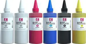 DTF Ink 6×250ML Refill for L1800 R2400 L800 1430 P400 P800 R2000 ET8550 XP-15000 Heat Transfer Printing Direct to Film (BKCMYW)