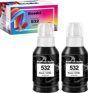 ecodot Compatible Refill Ink Bottles Replacement for Epson 532 Black Ink Bottle Use with ET-M1100 ET-M1120 ET-M1170 ET-M2170 ET-M3170 ET-M3180 Printer (2 Black)