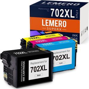 LemeroSuperx 702XL Remanufactured Ink Cartridge Replacement for Epson 702 702XL for Workforce Pro WF-3720 WF-3730 WF-3733 Printer (1 Black, 1 Cyan, 1 Magenta, 1 Yellow, 4 Pack)