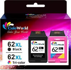 ColoWorld 62XL Ink Cartridges Black Color  Ink 62XL Black/Color Combo Pack, 62 62 XL, Compatible for Envy 7640 5660 5540 5661 5642 5640 5663 5544 5542 5549 OfficeJet 5740 5745 5746 Printer