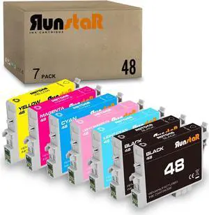 Run Star 7 Pack T048 Remanufactured Ink Cartridge Replacement  48 T048 use  Stylus Photo R200 R220 R300 R300M R320 R340 RX500 RX600 RX620 Printer (2BK/C/M/Y/LC/LM)