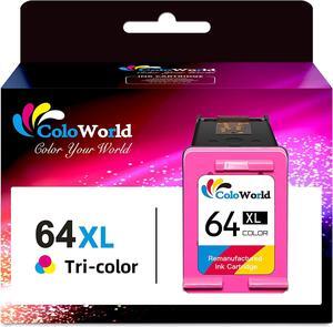 ColoWorld Remanufactured Ink Cartridge Replacement  64XL 64 XL Color Ink Cartridge Use for Envy Photo 7855 7155 6255 7858 7164 6222 7830 7864 6230, Inspire 7955e 7255e 7900e, Tango Smart Printer