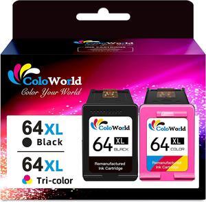 ColoWorld  64XL Ink Cartridge Combo Pack for 64 64XL Ink Cartridge  Printers Compatible  Envy Photo 7855 7155 7858 7120 6255 7164 6222 7800 Tango, Envy Inspire 7900e 7955e Printer