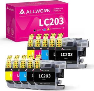 Allwork 10PK Compatible Ink Cartridges Replacement for Brother LC203 K C M Y Color Set for Brother MFC J4320DW J4420DW J4620DW J5520DW J5620DW J5720DW Printer (4 Black + 2 Cyan + 2 Magenta + 2 Yellow)