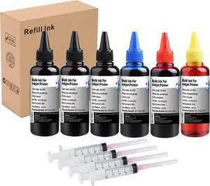 INK+ Refill Kit 6x100ML for HP 60 61 63 64 65 902 932 952 564 Refillable Cartridge for HP Envy 4500 4520 5643 OfficeJet 6500a 6500 6000 (3 Black, 1 Cyan, 1 Magenta, 1 Yellow)