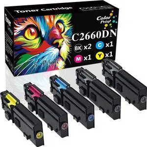 Colorprint Compatible Toner Cartridge Replacement for Dell C2660dn 2660DN C2665dnf 2665dnf C2660 C2665 Black 593-BBBU Cyan 593-BBBT Magenta 593-BBBS Yellow 593-BBBR Laser Printer (2B,1C,1M,1Y,5-Pack)