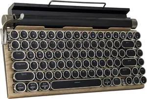 Typewriter-Style Retro Mechanical Keyboard LED Backlight 83 Keys Bluetooth 5.0 Blue Axis Wood Color Panel Compatible with iOS/Android/Windows/Vista/Linux/Mac Office/Gaming, 12.8x6.6x1.6in
