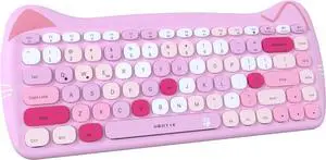 UBOTIE Bluetooth Wireless Keyboards, Colorful Cute Cat Deisgn Office Keyboards, Portable Slim Compact Size for Laptop, Tablet, Smart Phones(Pink-Colorful)