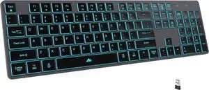 Wireless Backlit Keyboard, Rechargeable USB Silent Keyboard, 2.4G Cordless Full Size, Compatible with Apple iMac, MacBook and PC, Computer Laptop, Space Gray