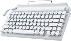 83-Key Retro Typewriter Mechanical Keyboard - Wireless Bluetooth, Gaming, Anti-Ghosting Blue Switch (White)