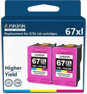 Ankink 67XL Ink Cartridge tri-Color Replacement  Ink 67 XL HP67 HP67XL Combo Deskjet 2700 2700e 2752 2752e 2742e 2755 2755e 4100 4100e 4152e 4155 4155e Envy 6000 6055e 6055 6400 6455e Printer