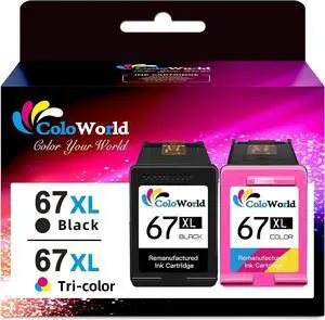 ColoWorld  67XL Ink Cartridges Black/Color Combo Pack, 67XL  Printer Ink  Ink 67 67, Compatible for DeskJet 4155e 2755e 2700 4100 2752e Envy 6000 6055e 6400 6455e 6458e Printer