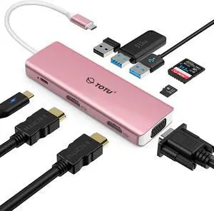 TOTU Docking Station, USB C Hub, 9 in 1 Triple Display Docking Station with Collage Display Mode, Dual 4K HDMI, VGA, 100W PD, 3 USB 3.0 and TF/SD Card Reader for MacBook Pro Air and Type-C Laptops