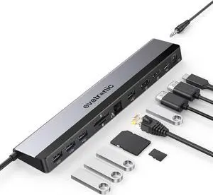 Evatronic USB-C Docking Station, 12-in-1 Type C Hub with Dual 4K HDMI, RJ45 Ethernet, 4 USB Ports, SD/TF Card Reader, PD USB-C Charging Port, Type C Windows Laptops, Tablets, Mobiles
