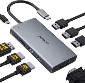 USB C Docking Station Dual Monitor Adapter for  HP Laptop Docking Station 3 Monitors Quadruple Display USBC Hub Dongle to 4K HDMI DP VGA 3 USB2.0 100W PD USB-C Dock for  Surface