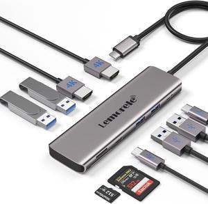 Lemorele USB C to Dual HDMI Adapter, 10-in-1 USB C Docking Station Dual Monitors for Windows, USB C Adapter with Dual HDMI, USB 3.0, 100W PD, USB-C Data,SD/TF for  XPS 13/15, Lenovo Yoga,etc