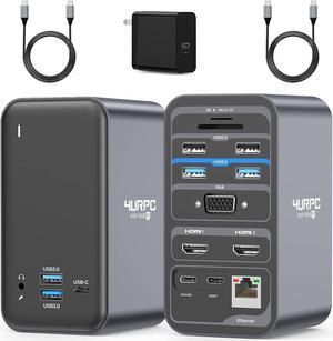 USB C Docking Station Dual Monitor, Dual HDMI USB C Dock, Laptop Docking Station with 2 HDMI Ports, VGA, 65W Power Adapter,6 USB, Ethernet, SD/TF, Audio/Mic for /Hp/Surface Pro