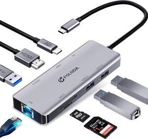 USB C HUB with HDMI 4K, 8-in-1 Docking Station, Multiports USB C Adapter with Gigabit Ethernet, PD 100W, 3*USBA 3.0, TF/SD, USB C Dock Compatible for MacBook Pro/Air, iPad Pro, iPhone 15, , etc.