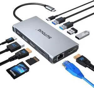 12 in 1 USB C Hub, Docking Station, Triple Displays Laptop Docking Station for MacBook Pro and Windows(2 HDMI, DP, 100W PD, SD/TF Card Reader, 3 USB 3.0 Ports), MAC OS only Support Mirror Mode