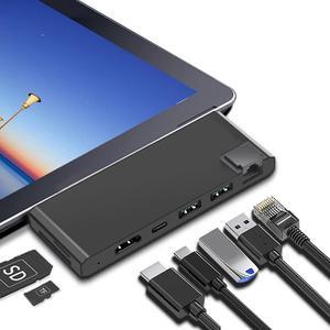 Surface Pro 7 Docking Station, USB C Hub 4K HDMI Adapter 6 in 1 2Type C Ports with 1000M RJ45 Ethernet, 2 USB 3.0 Ports for Microsoft Surface Pro 7