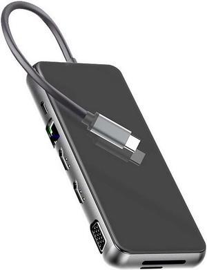 USB C Laptop Docking Station Dual Monitor, 12 in 1 USB-C Triple Display Docking Station to Dual 4K HDMI+VGA Port+3 USB3.0+USB C 3.0+SD/TF+PD 100W+Ethernet+3.5mm Audio for Windows and Mac Laptops