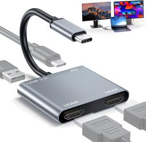 Docking Station Dual Monitor, Laptop USB C to Dual HDMI Adapter 4k@30hz,USB C Hub 4 in 1 to 2 HDMI, USB 3.0 Port, Type-C PD Charge,Dual Screen Display Docking Station for Windows,MacOS MacBook